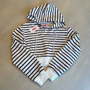 Solid & Striped The Jolie Striped Cotton Crop Hoodie Blue White Size Small NWT